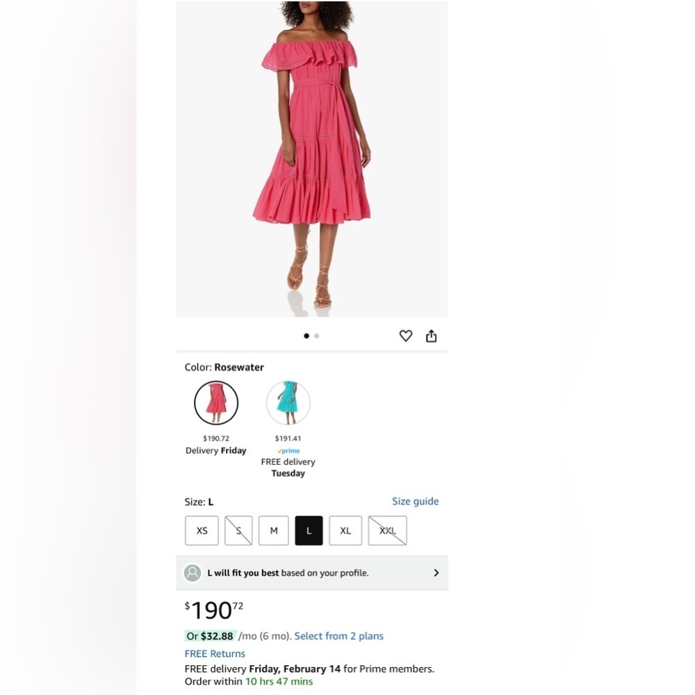 Trina Turk Salima Women's Off The Shoulder Cotton Dress, Rosewater Size Large - Picture 3 of 6